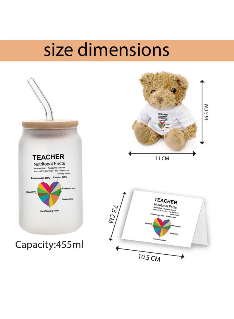 Teacher's Day Pack of 3 Combo Pack - Glass Bottle, Teddy Bear and Greeting Card - Reusable Bottle - Teacher's Day Gift Set - Gift for World Teachers Day