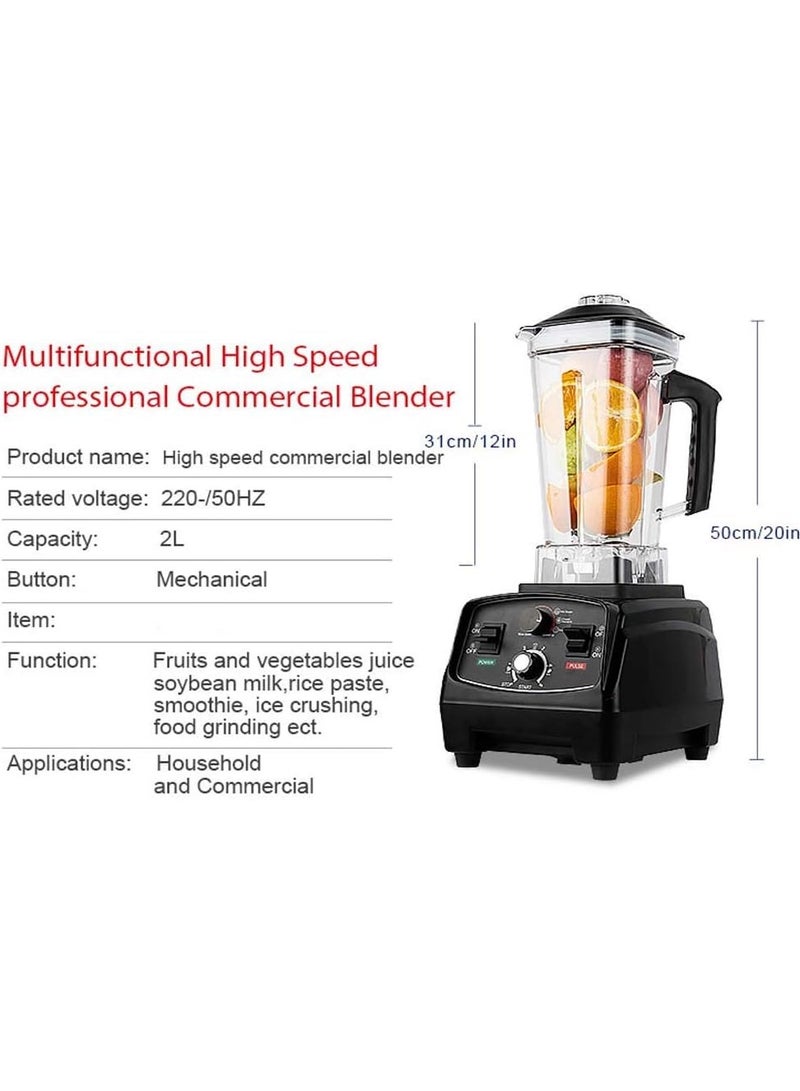 Professional Countertop Blender, Kitchen Blender Food Mixer 2200W Smoothie Maker 2000Ml Smoothies and Milkshakes, Black