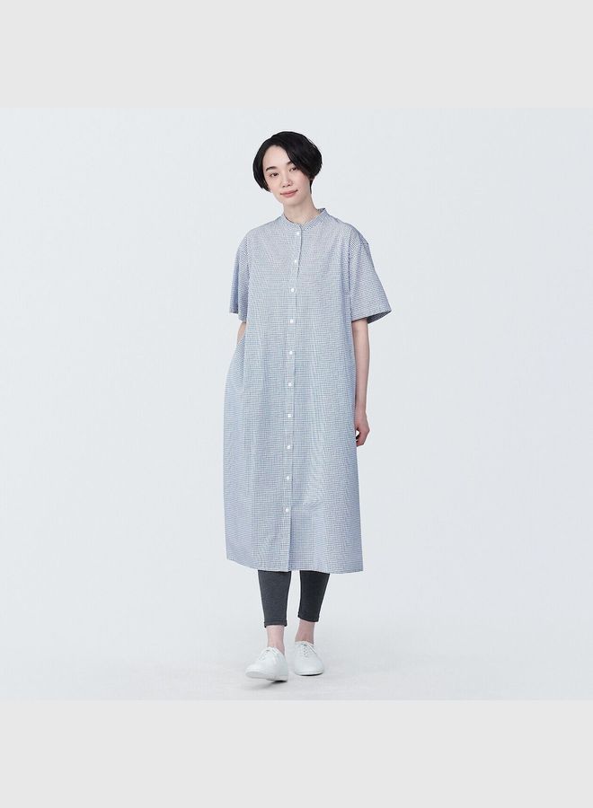 Cool Touch Broadcloth Stand Collar Short Sleeve Dress