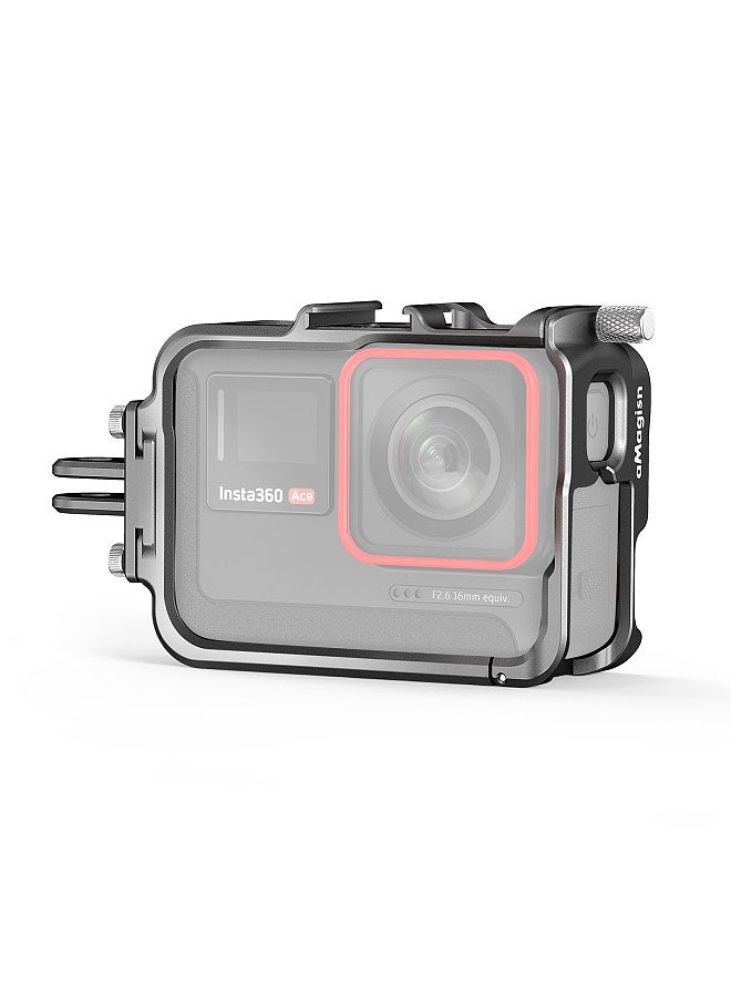 AC01 Sports Camera Video Cage Camera Cage Aluminum Alloy with Dual Cold Shoe Mounts & Sports Camera Adapter Metal Protective Frame Compatible with Insta360 Ace/Ace Pro