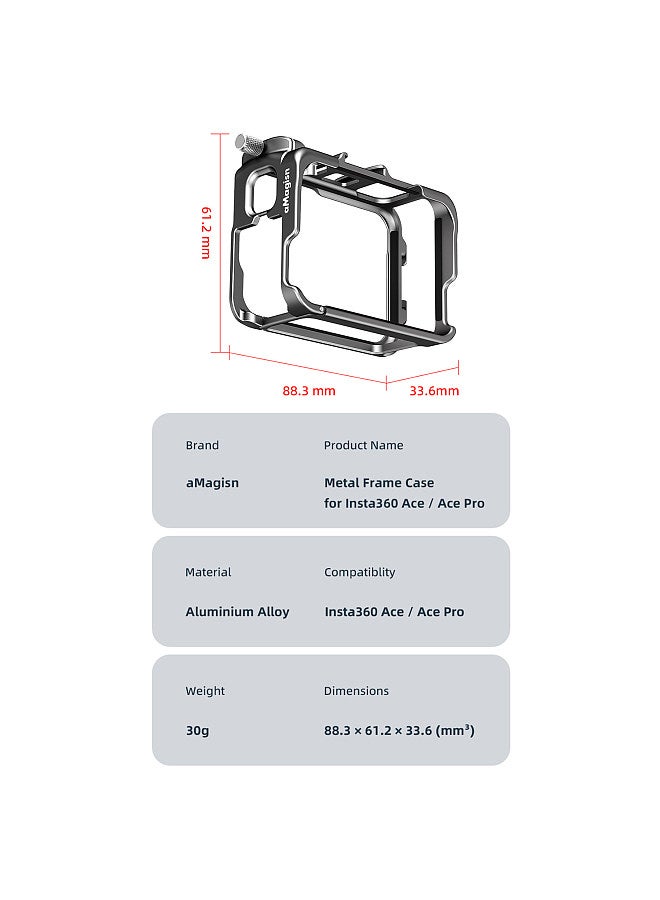 AC01 Sports Camera Video Cage Camera Cage Aluminum Alloy with Dual Cold Shoe Mounts & Sports Camera Adapter Metal Protective Frame Compatible with Insta360 Ace/Ace Pro