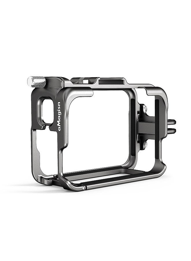 AC01 Sports Camera Video Cage Camera Cage Aluminum Alloy with Dual Cold Shoe Mounts & Sports Camera Adapter Metal Protective Frame Compatible with Insta360 Ace/Ace Pro