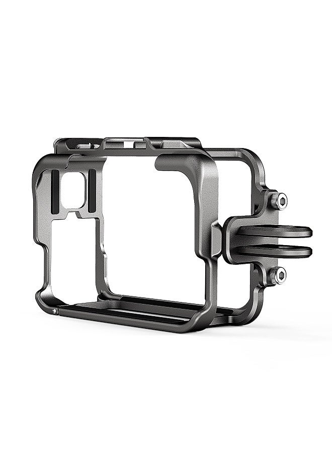 AC01 Sports Camera Video Cage Camera Cage Aluminum Alloy with Dual Cold Shoe Mounts & Sports Camera Adapter Metal Protective Frame Compatible with Insta360 Ace/Ace Pro