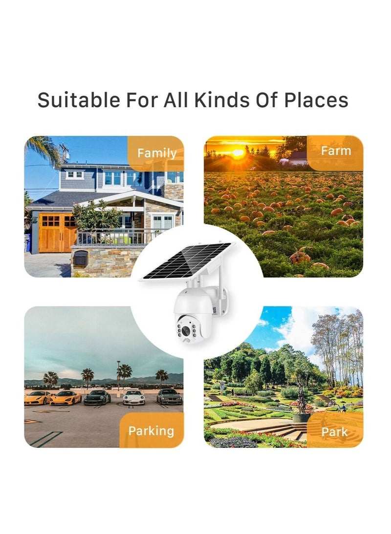 4G LTE SIM Card IP Security Camera, CCTV Camera, Outdoor 1080P Night Vision, Solar Dome, PTZ, Color IR Night Vision, Dual Sensor Motion Detection, Tilt Surveillance Camera System With Solar Panel