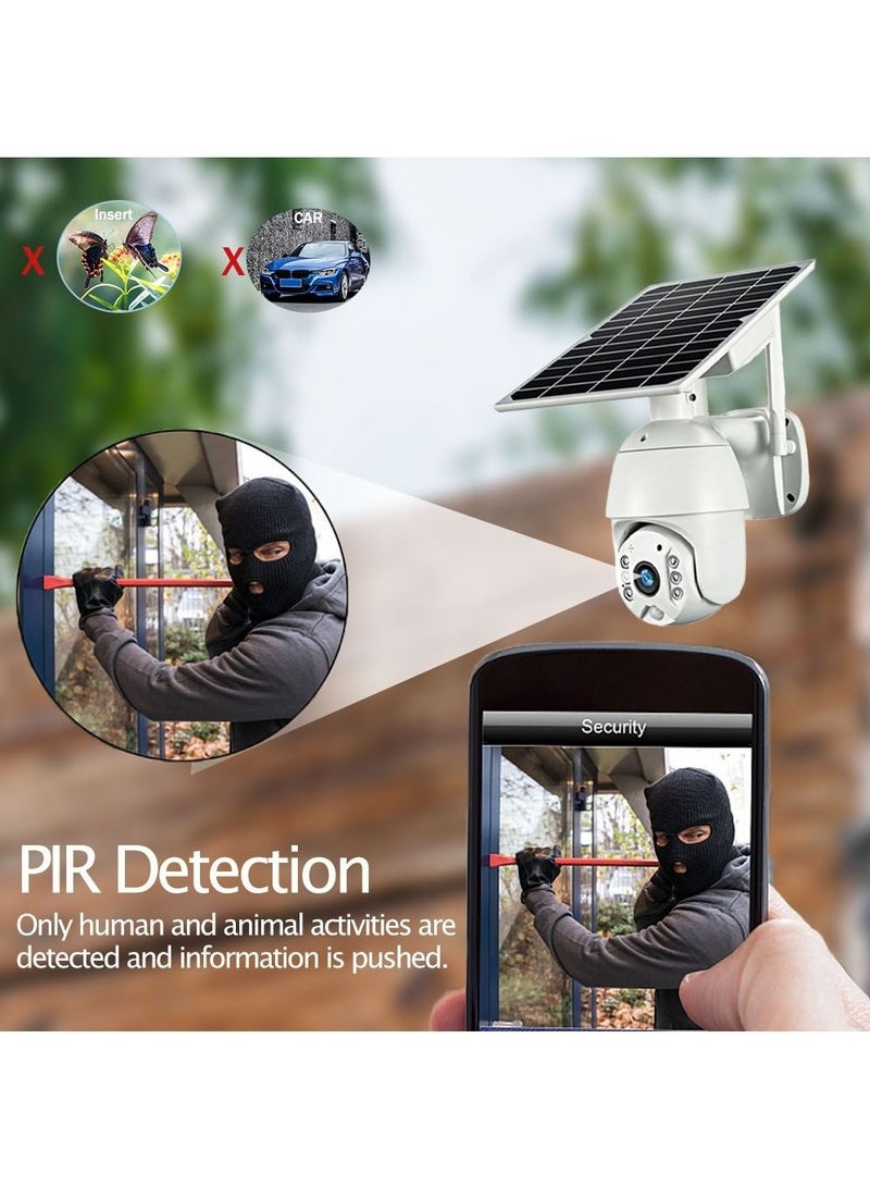 4G LTE SIM Card IP Security Camera, CCTV Camera, Outdoor 1080P Night Vision, Solar Dome, PTZ, Color IR Night Vision, Dual Sensor Motion Detection, Tilt Surveillance Camera System With Solar Panel