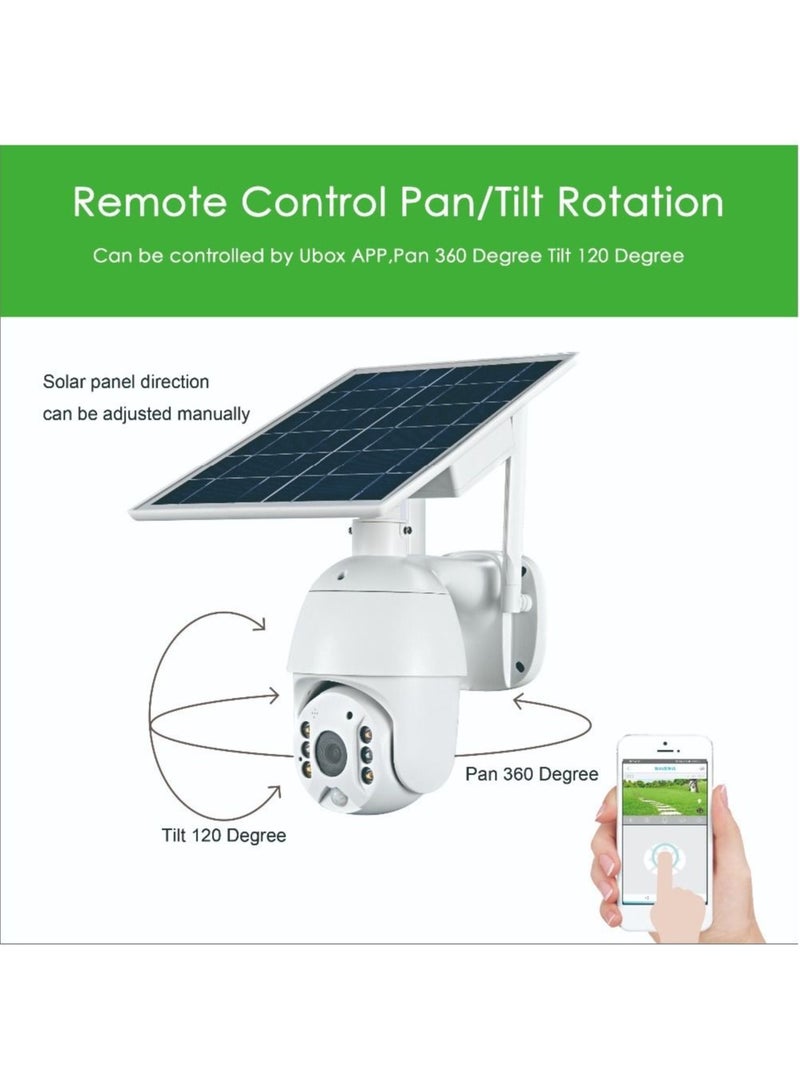 4G LTE SIM Card IP Security Camera, CCTV Camera, Outdoor 1080P Night Vision, Solar Dome, PTZ, Color IR Night Vision, Dual Sensor Motion Detection, Tilt Surveillance Camera System With Solar Panel