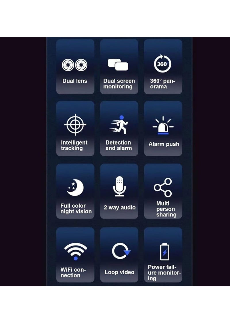 WiFi Dual Lens Security Camera HD Wireless Home Camera with Wide Angle NightMotion Detection, 2 Way, Panoramic Shooting, Rich Functions, HD Night