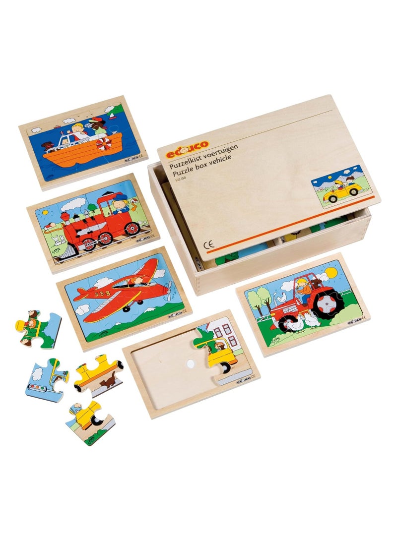 Puzzle Box Vehicles - Set of 10 Transportation-Themed Wooden Jigsaw Puzzles For Children