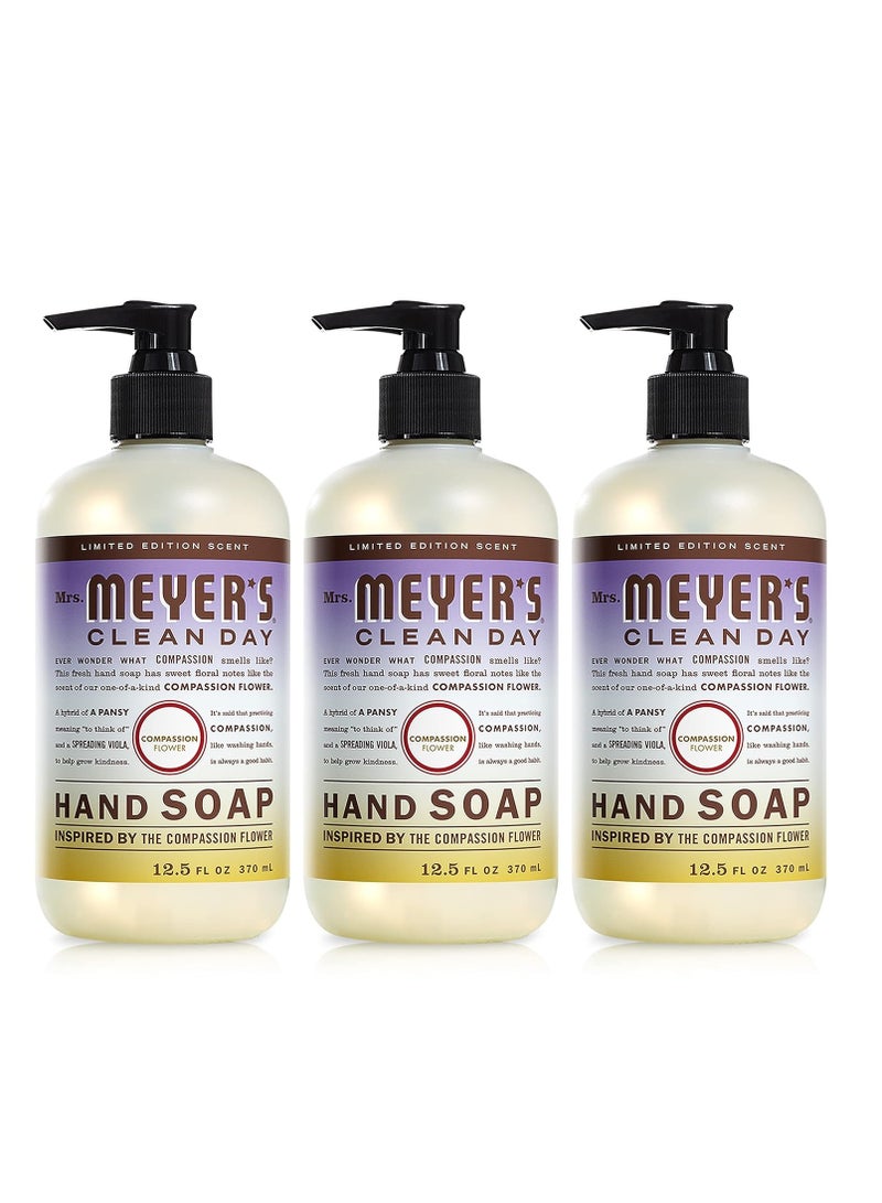 MRS. MEYER'S CLEAN DAY Hand Soap, Made with Essential Oils, Biodegradable Formula, Compassion Flower, 12.5 fl. oz - Pack Of 3