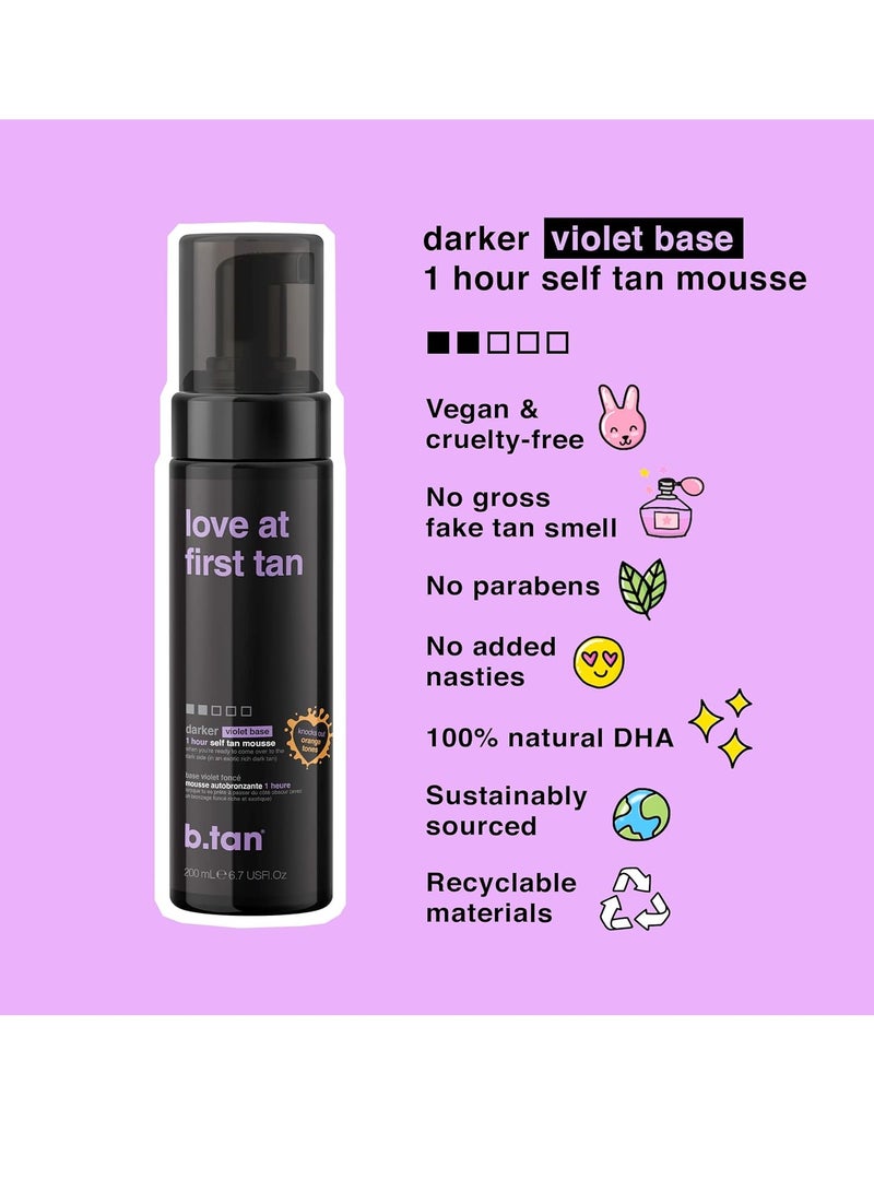 b.tan Violet Self Tanner Kit | Fall In Love at First Tan Bundle - Dark Self Tan Mousse w Self Tanning Mitt Applicator, 1 Hour Sunless Tanner, Fast Self Tan, No Fake Tan Smell, Vegan, 6.7 Fl Oz