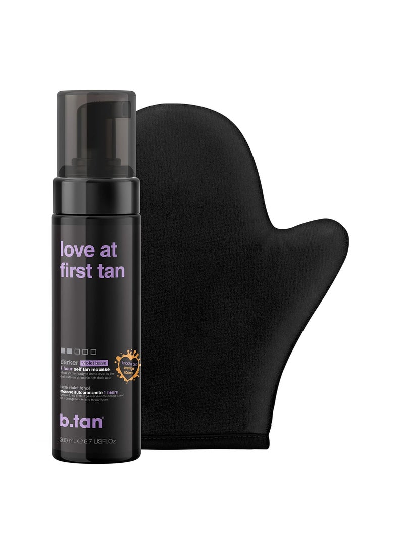 b.tan Violet Self Tanner Kit | Fall In Love at First Tan Bundle - Dark Self Tan Mousse w Self Tanning Mitt Applicator, 1 Hour Sunless Tanner, Fast Self Tan, No Fake Tan Smell, Vegan, 6.7 Fl Oz