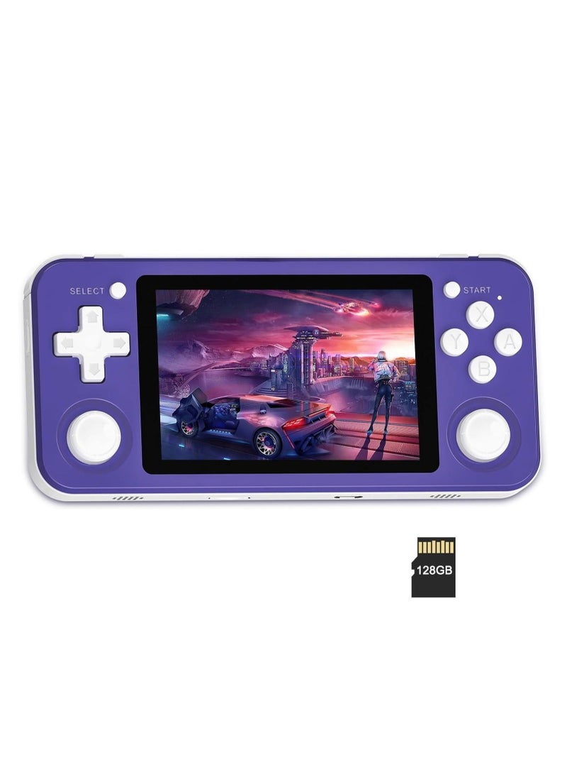 RG351P Handheld Game Console, Opening Linux Tony System Built-in 128G TF Card 5000 Classic Games 3.5-inch IPS Screen Retro Game Console (Purple)