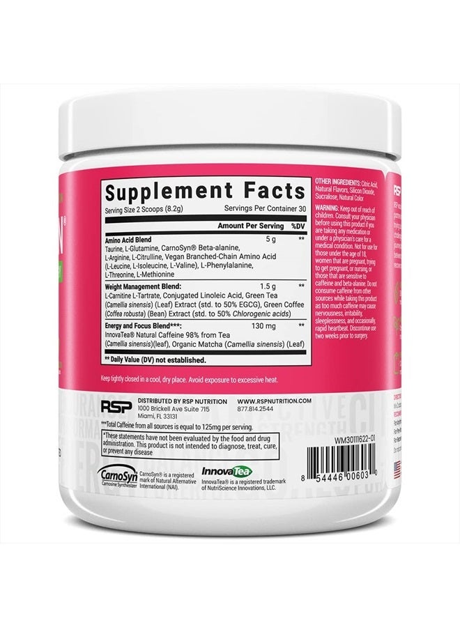 RSP Nutrition AminoLean Pre Workout Powder, Amino Energy & Weight Management with BCAA Amino Acids & Natural Caffeine, Preworkout Boost for Men & Women, 30 Serv