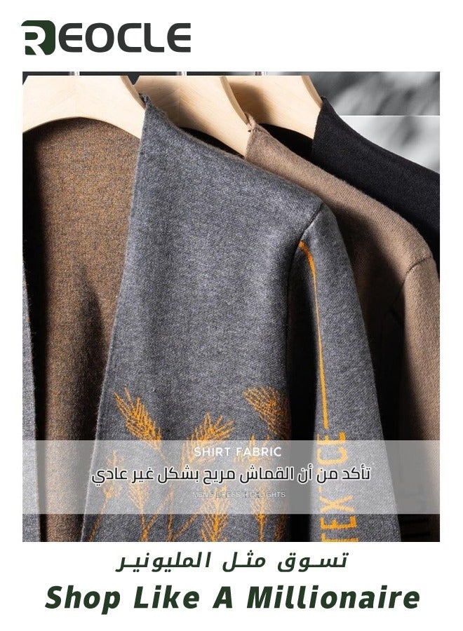 Men's Casual Knit Cardigan Sweaters Men Knitted Jackets with Wheat Pattern Long Sleeve Lightweight Comfortble Tops Coat Grey