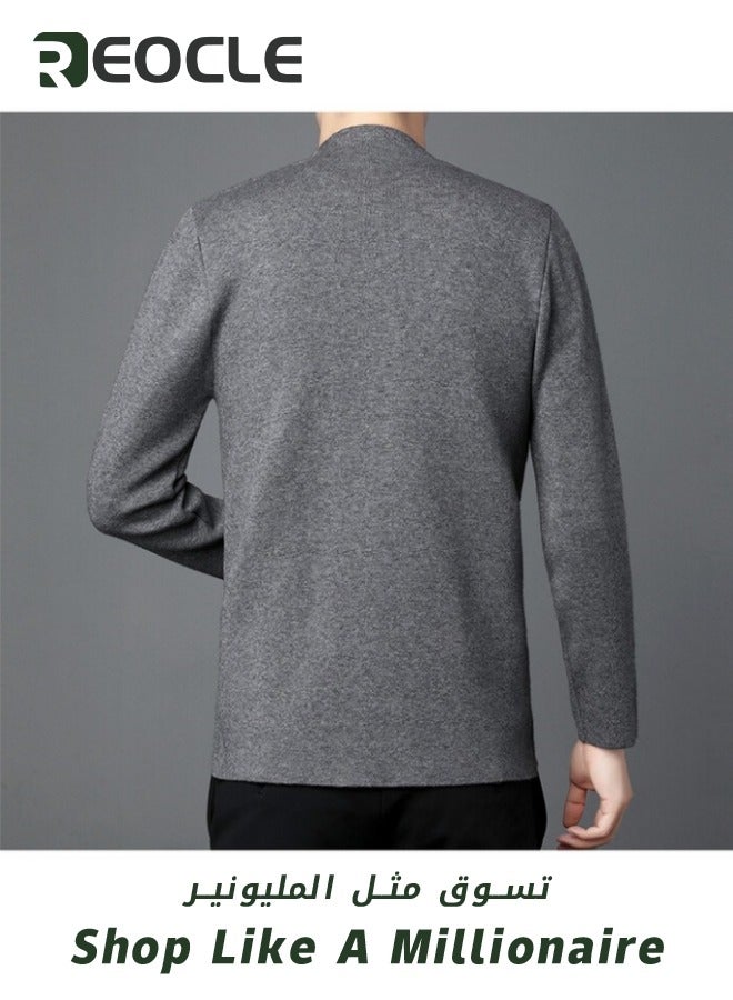 Men's Casual Knit Cardigan Sweaters Men Knitted Jackets with Wheat Pattern Long Sleeve Lightweight Comfortble Tops Coat Grey