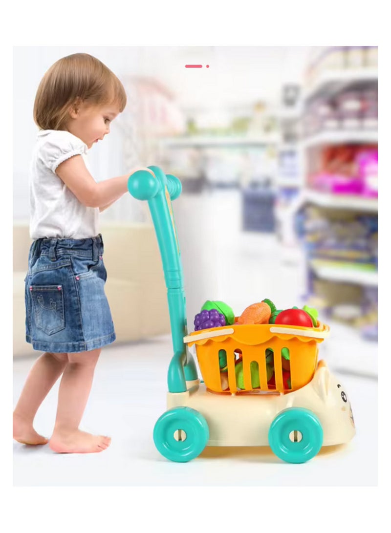 Child Kids Plastic Trolley Grocery Shopping Mini Cart Toy with 25 PCs