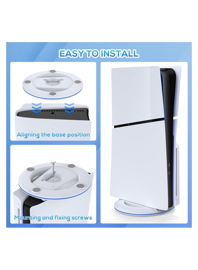 Vertical Stand for PS5 Slim Console Disc and Digital with Screw, Base Stand Replacement for Playstation 5 Slim Console, White