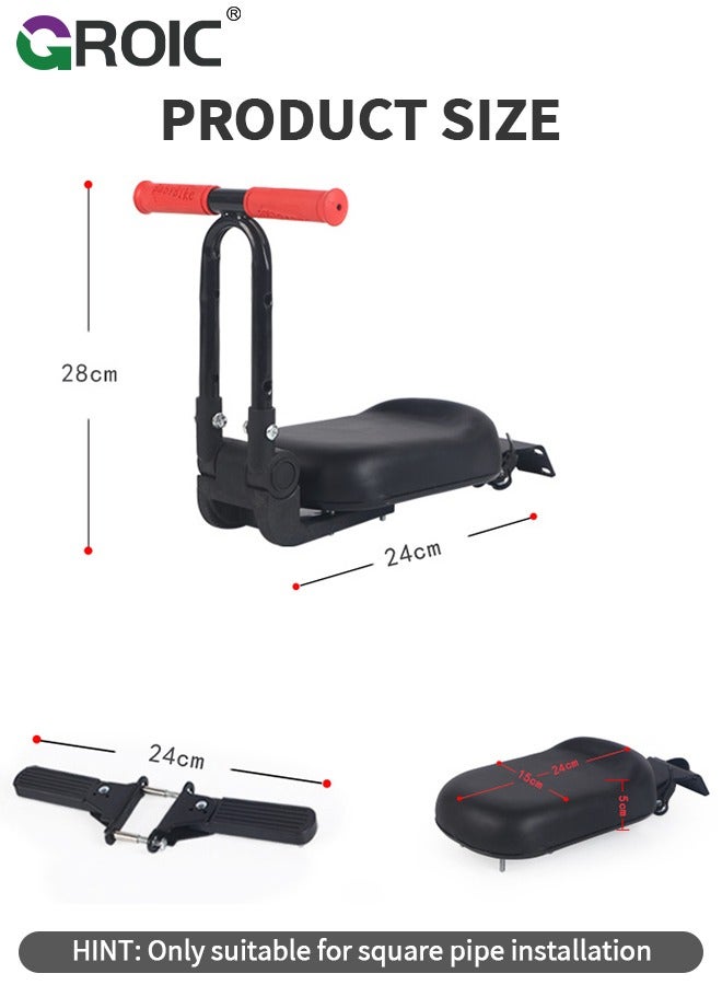 Child Bike Seat, Kids Bike Seat with Handlebar Attachment, Detachable Front Mounted Child Bicycle Seats with Foot Pedals for  Children from 1 to 8 Years Old, Suitable for Square Tube Bicycles