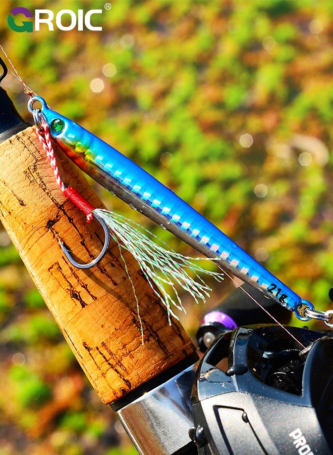 5 Pcs Vertical Fishing Jigs Saltwater, Luminous Slow Jigging Pitching Lures, Artificial Lures Fast Jigging Lures, Fast Speed Jig with Luminous, Lead Vertical Jigs 85G