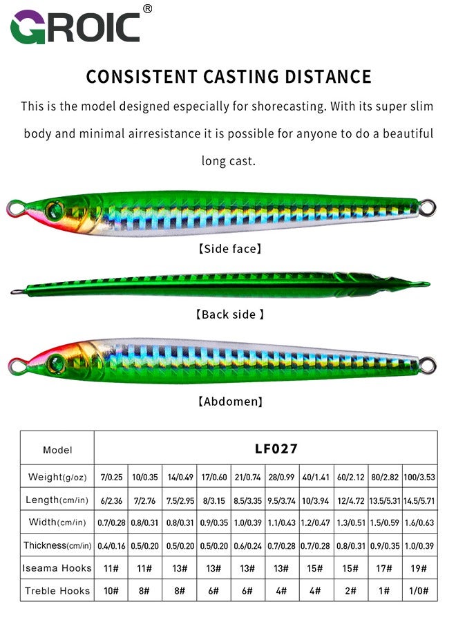 5 Pcs Vertical Fishing Jigs Saltwater, Luminous Slow Jigging Pitching Lures, Artificial Lures Fast Jigging Lures, Fast Speed Jig with Luminous, Lead Vertical Jigs 85G