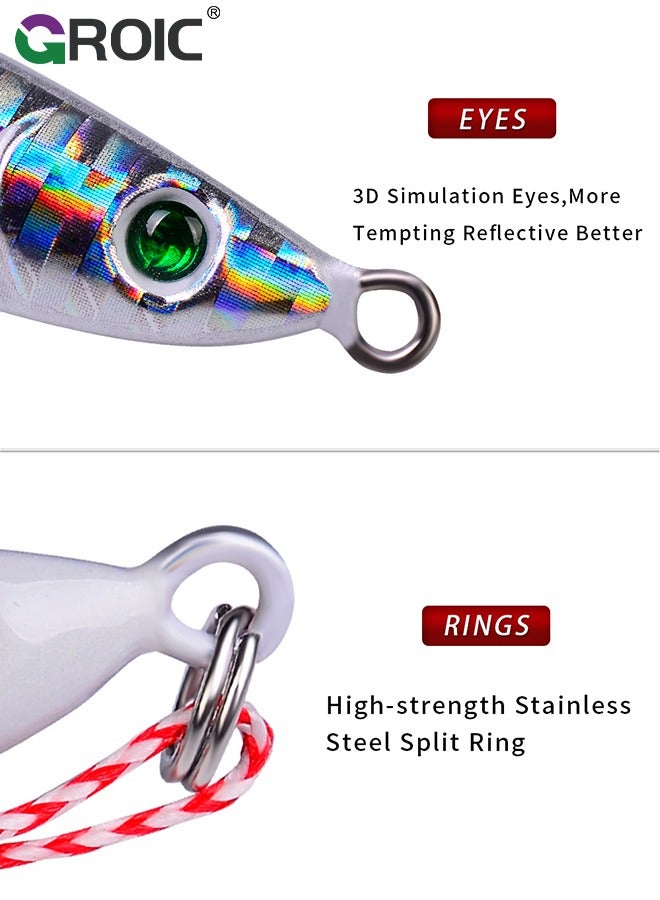 5 Pcs Vertical Fishing Jigs Saltwater, Luminous Slow Jigging Pitching Lures, Artificial Lures Fast Jigging Lures, Fast Speed Jig with Luminous, Lead Vertical Jigs 85G
