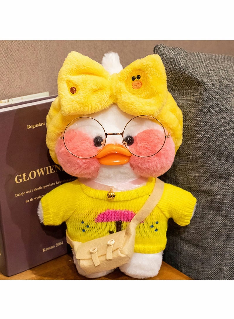 Duck Stuffed Animal Toy Yellow Soft Plush for Kids Girls DIY Hugglable with Cute Hat and Costume Best Gifts Duckling Glasses 12inch 30cm