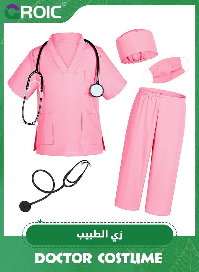 5 Pcs Kids Doctor Costume Set, Nurse Costume for Kids with Stethoscope, Toddler Doctor Scrubs Set Surgeon Dress Up Doctor Kit Role Play Toys for Girls