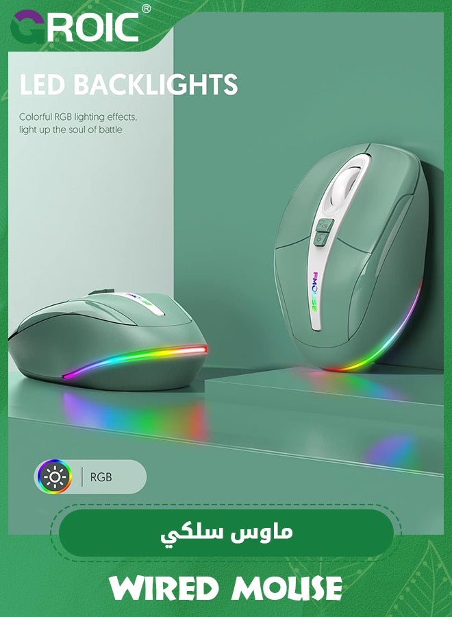 Green Computer Mouse Wireless, Silent Mouse with RGB Lights Dual Mode 2.4G Wireless & Bluetooth 5.1 2400 DPI USB-C Rechargeable, Compact Mouse for PC Laptop Desktop