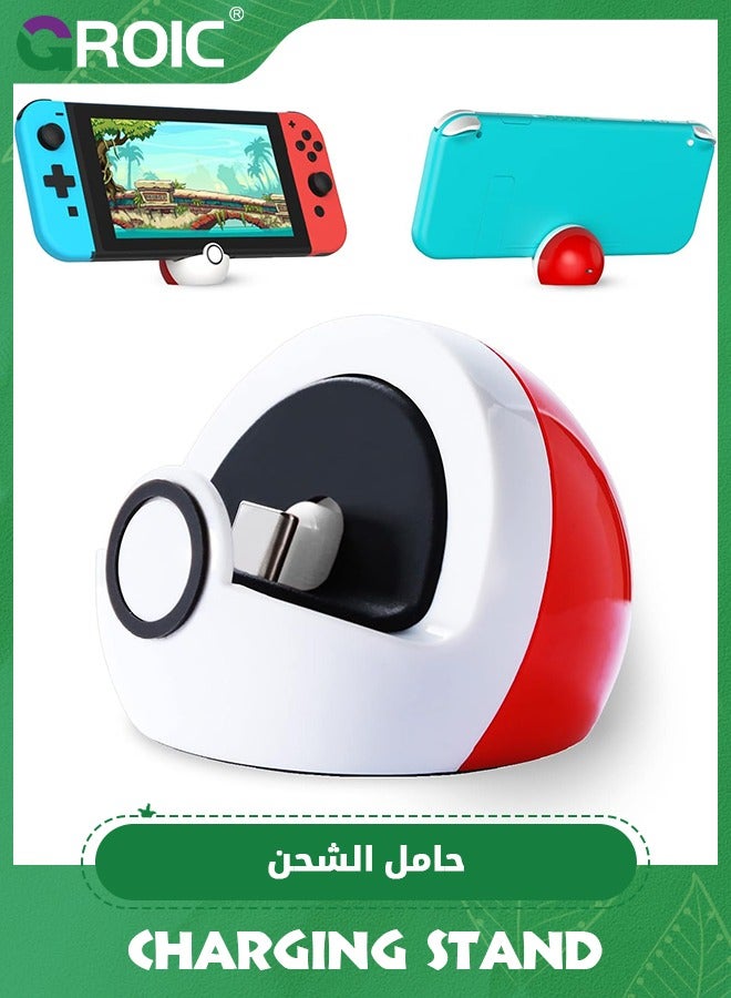 Red & White Tiny Charging Stand Compatible with Nintendo Switch/Switch Lite/Switch OLED, Cute Switch Dock Station USB-C Port, Portable Charger Stand for Switch Games