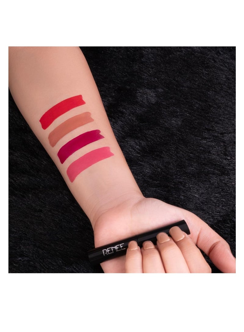 RENNE Very Matte   Pack of 4 Matte Lipsticks   Intense Color Pay Off Full Coverage Long Lasting Weightless Velvety Formula