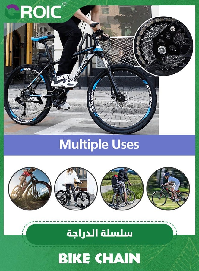 Bike Chain 10 Speed 116 Links Half Hollow Lightweight Sports Bicycle Chains 116 Links with Reserve Missing Link for Road Bike/MTB/BMX Chain
