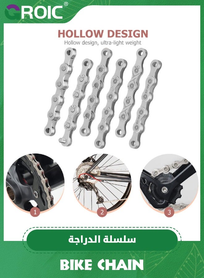 Bike Chain 10 Speed 116 Links Half Hollow Lightweight Sports Bicycle Chains 116 Links with Reserve Missing Link for Road Bike/MTB/BMX Chain