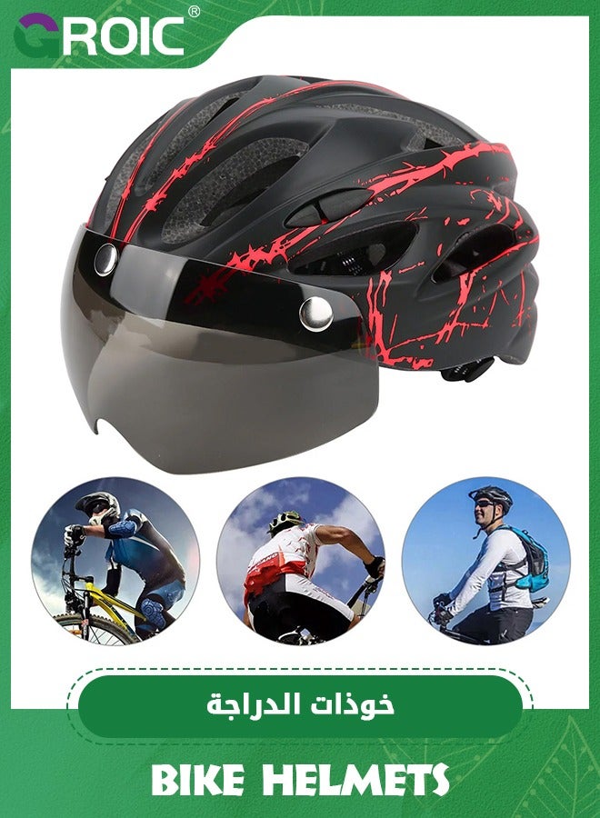 Bike Helmet with Detachable Magnetic Goggles Removable Sun Visor, Mountain & Road Bicycle Helmets for Adult Cycling Helmets, Sports Lightweight Bicycle Helmet Road Recreational Cycling Helmet