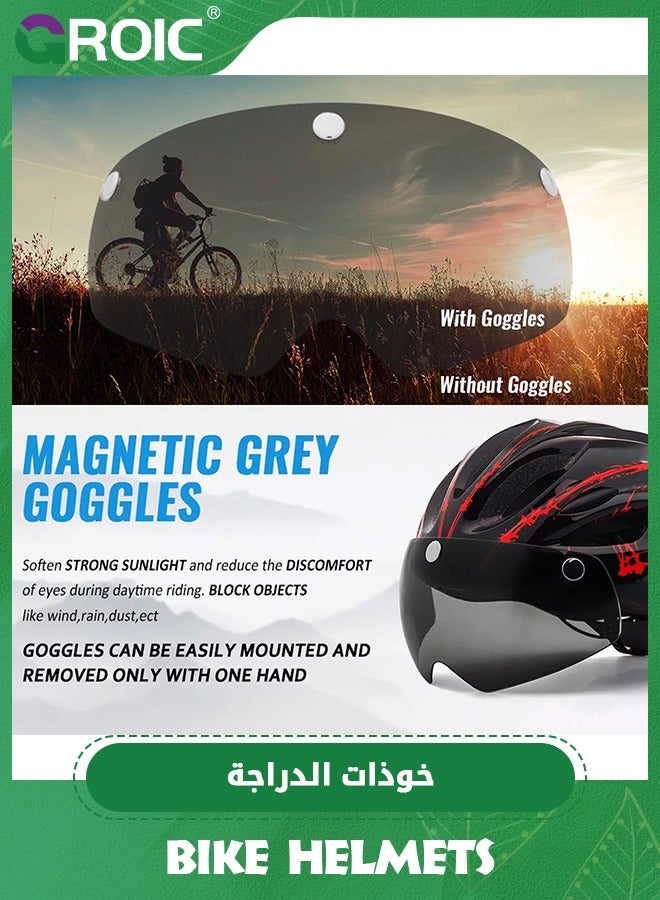 Bike Helmet with Detachable Magnetic Goggles Removable Sun Visor, Mountain & Road Bicycle Helmets for Adult Cycling Helmets, Sports Lightweight Bicycle Helmet Road Recreational Cycling Helmet