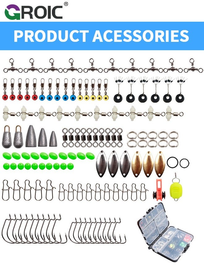 183Pcs Marine Fishing Terminal Tackle kit, Hooks Weights Terminal Tackle and Fishing Accessories kit, surf Fishing Weights and Gear, Adjustable ECO Fishing Weights sinkers, Saltwater or Freshwater