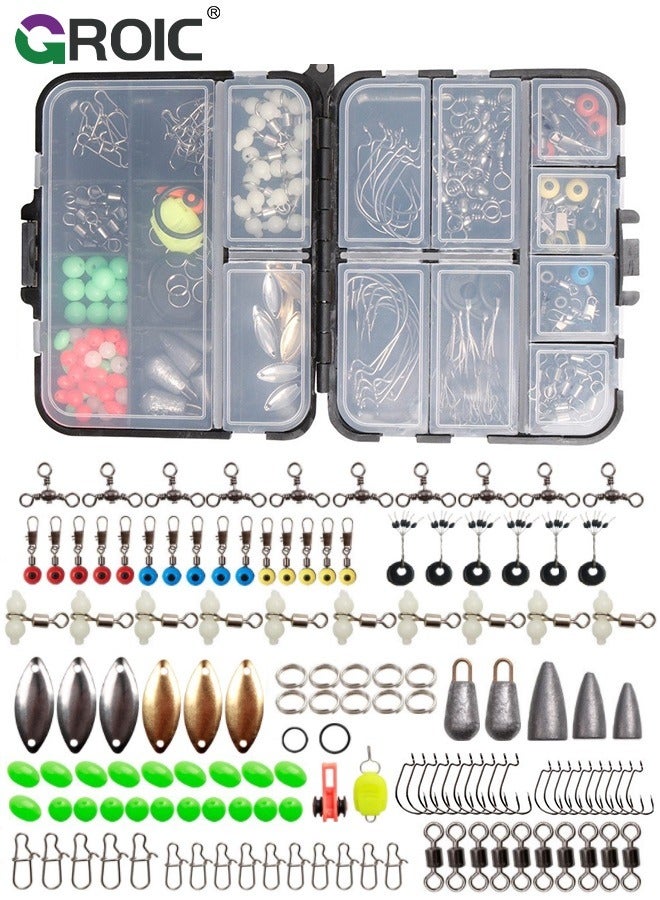 183Pcs Marine Fishing Terminal Tackle kit, Hooks Weights Terminal Tackle and Fishing Accessories kit, surf Fishing Weights and Gear, Adjustable ECO Fishing Weights sinkers, Saltwater or Freshwater