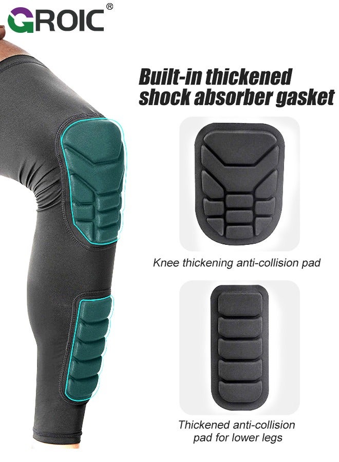 1 Pair Knee Braces, Double Crashproof Knee & Calf Pads, Thigh Compression Leg Sleeves Protection for Youth Adults Sports Football Basketball Volleyball Running Baseball, XL Size