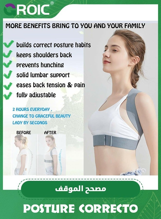 Posture Corrector for Women, Adjustable Upper Back Brace for Back Support and Providing Pain Relief, Shoulder - Comfortable Upright Back Straightener (M 31-36 Inch)