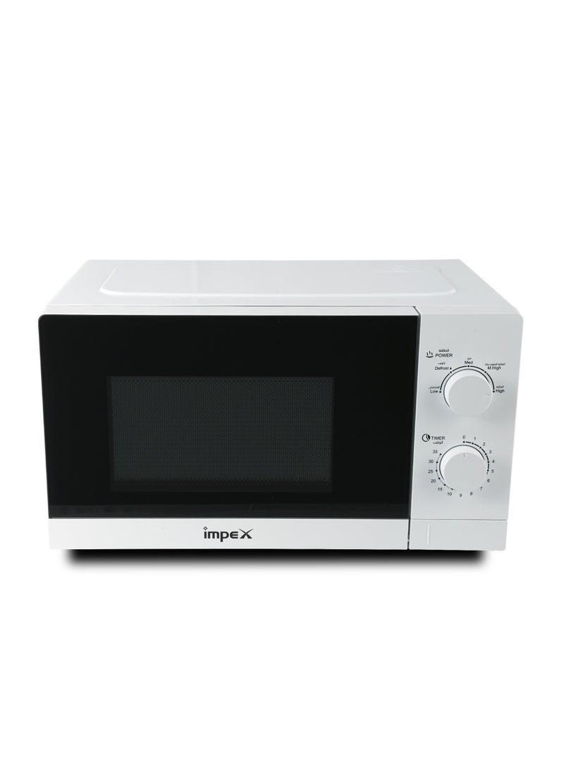 Microwave Oven - 20L Capacity With 5 Microwave Power Levels, 1100W Power Consumption With 700W Rated Microwave Power Output, Cooking End Signal,  Convenient Pull Hand Door, 50Hz Frequency 20 L 700 W Impex 20 Ltr Microwave Oven (MO 8101A) White