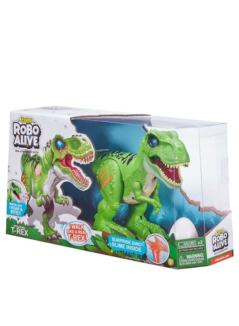 ZURU ROBO ALIVE Attacking T-Rex Series 2, Dinosaur Toy, Battery-Powered Robotic Toy (Green) for Ages 3+