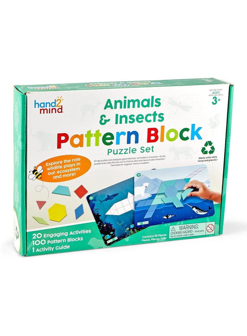 Animals & Insects Set, Play, Shape Puzzle, Pattern Blocks Cards, Maths Counters, Sorting, Counting Toy, Preschool Activities, Ages 3+, Multi-Coloured