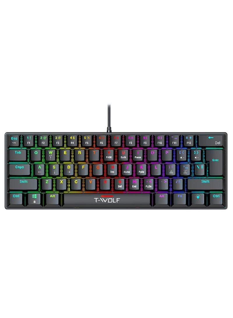 63 Keys Wired Mechanical Gaming Keyboard Rgb Backlit Ultra Compact Mini Keyboard Waterproof Mini Compact 63 Keys Keyboard For PC Mac Gamer Typist Travel Easy Black