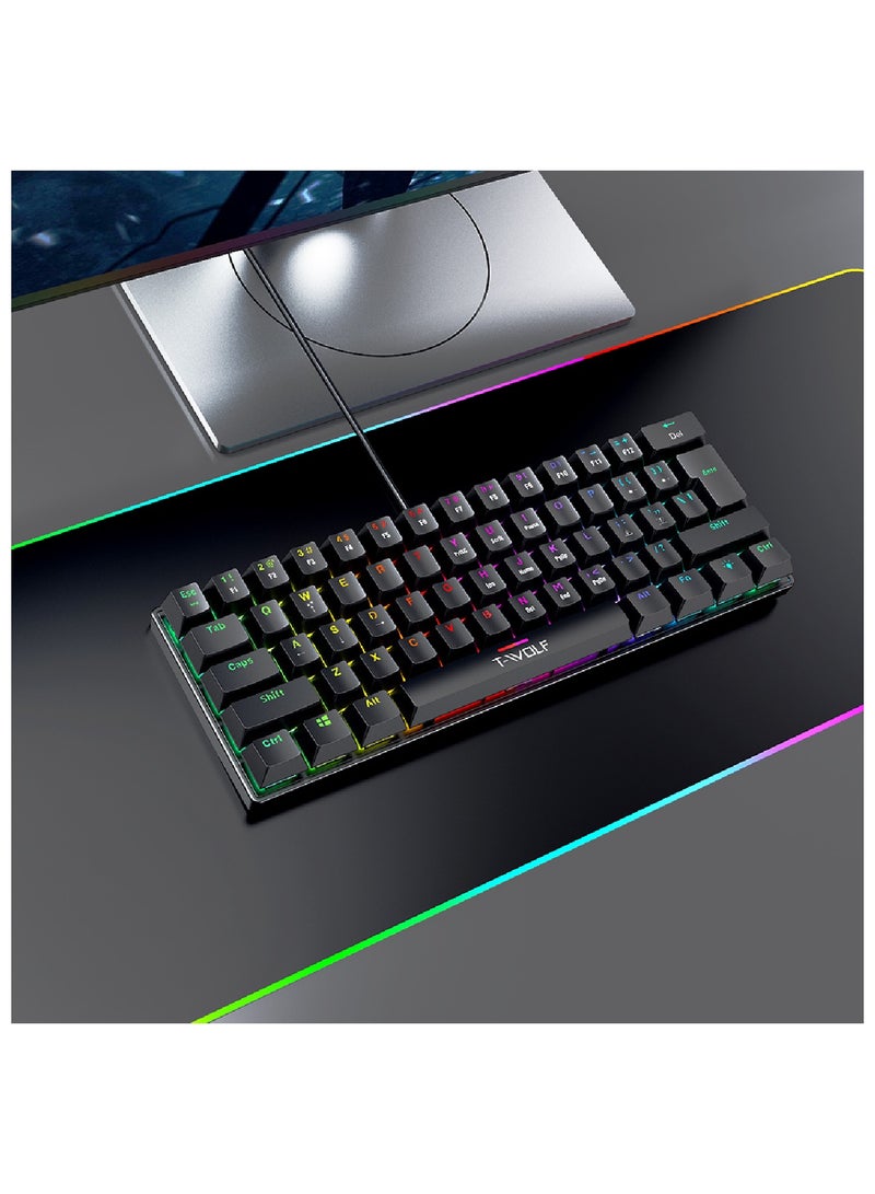 63 Keys Wired Mechanical Gaming Keyboard Rgb Backlit Ultra Compact Mini Keyboard Waterproof Mini Compact 63 Keys Keyboard For PC Mac Gamer Typist Travel Easy Black