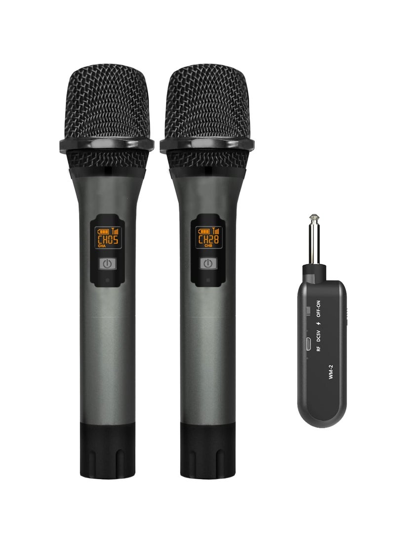 Wireless Microphone, UHF Cordless Dual Handheld Dynamic Mic Set with Rechargeable Receiver, for Karaoke Party, Voice Amplifier, PA System, Singing Machine, Church, Wedding, Meeting, 200ft