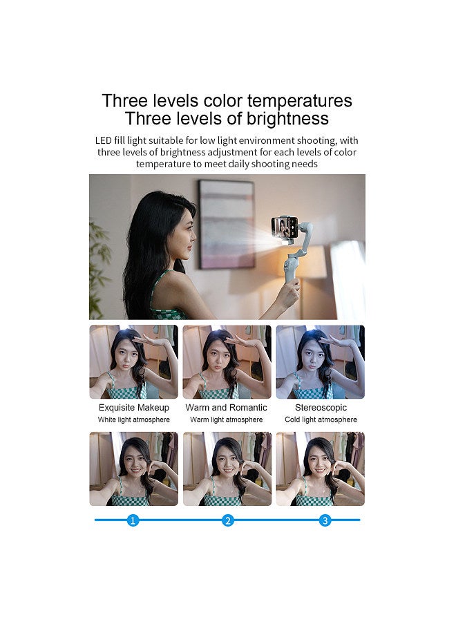 3-Axis Stabilizer Gimbal Stabilizer for Smartphone 0.28g/0.61lbs Payload Anti-shaking Support Gestures Control BT Connection with AI Vision Sensor & Fill Light Module Replacement