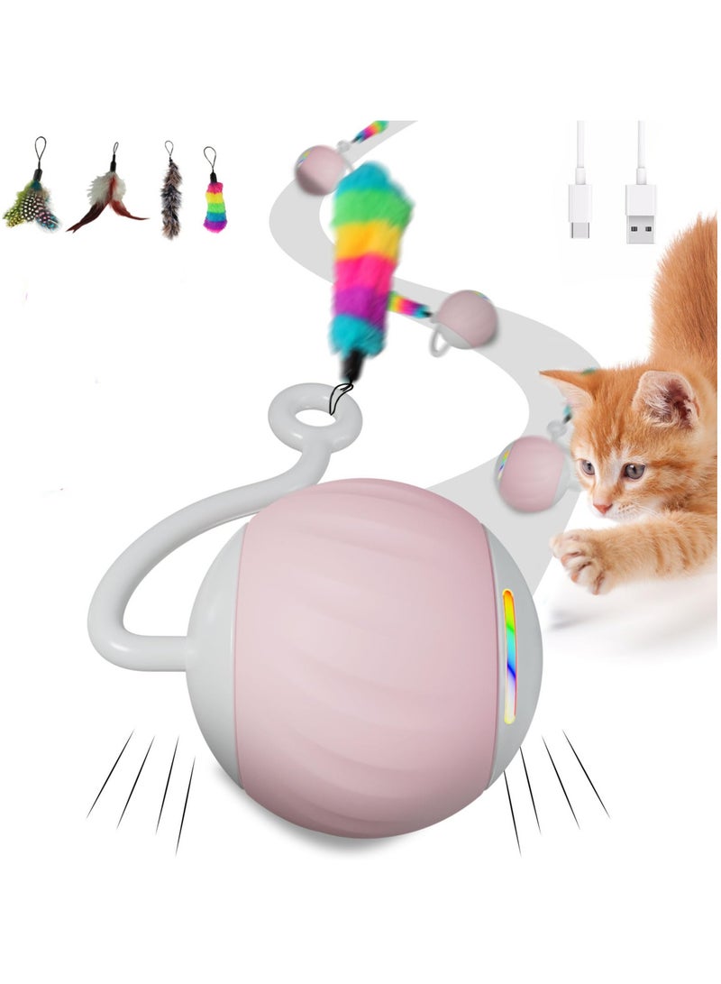 Cat Toy, Interactive Cat Toys for Indoor Cats, DIY 5 in 1 Automatic Moving Cat Ball Toys/Puppies Toys with LED Rainbow Lights, Two Speeds Smart Cat Toys