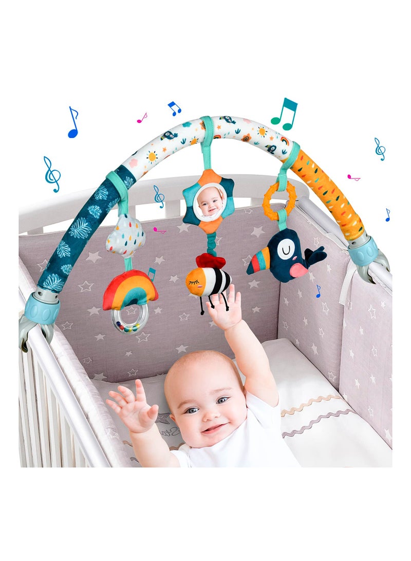 Baby Stroller Musical Animal Arch Toys, Detachable Activity Arch for Bassinet and Crib Baby Mobile with Musical Animal Arch Stroller Arch with Rattles BB Squeaker Teether for Bassinet Crib