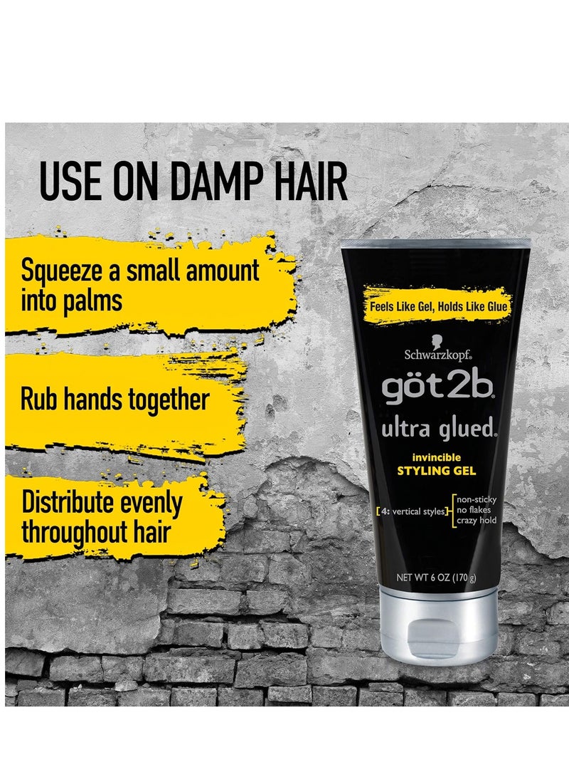 Got2B Ultra Glued Invincible Styling Gel 2 - 6 oz tubes + 1 Travel 1.25 oz tube