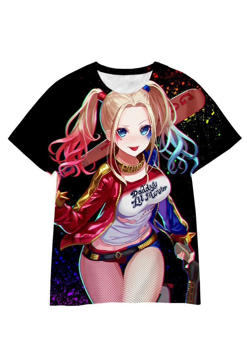 Cartoon Harley Quinn 3D digital printing personalized breathable children's T-shirt for adults and children