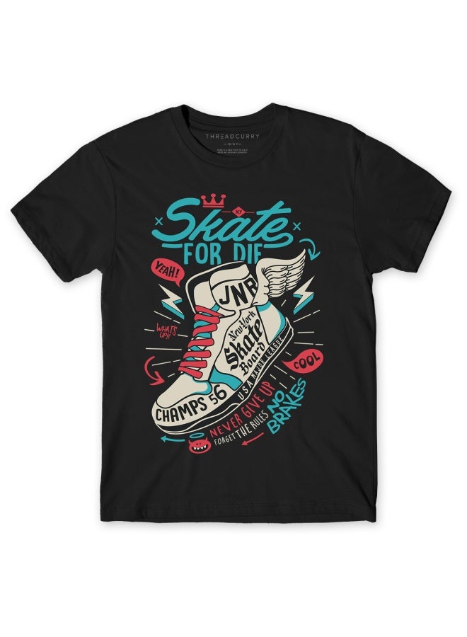 THREADCURRY Flying High Skateboard Comic Skater Graphic Printed Tshirt for Boys